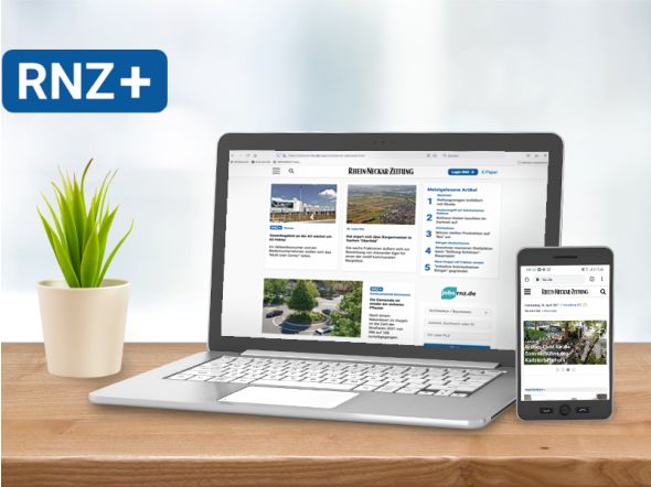 Laptop und Handy mit RNZ-Webseiten Darstellung, RNZ+