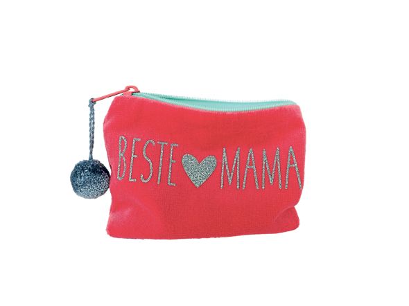 Kosmetiktäschchen Beste Mama in Rosa mit Aufdruck Türkis