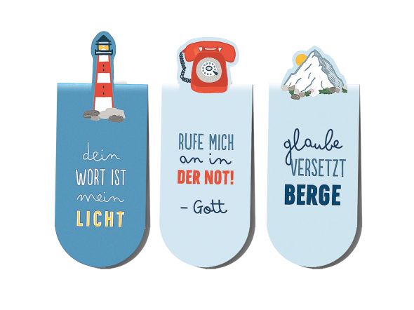 Lesezeichen 3er Set mit biblischen Sprüchen und schönen Illustrationen