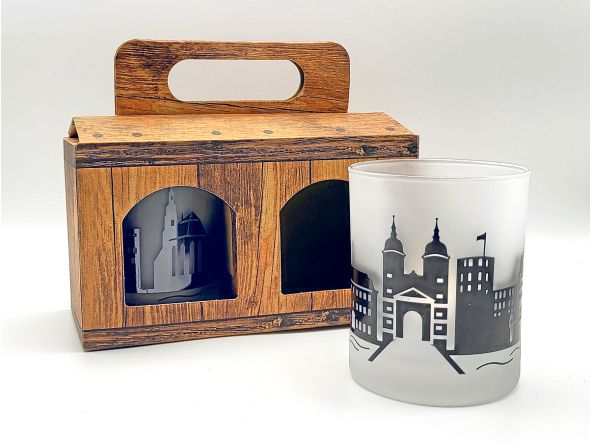 Windlicht mit Heidelberg Skyline 2er Set mit Geschenkverpackung in Holzoptik