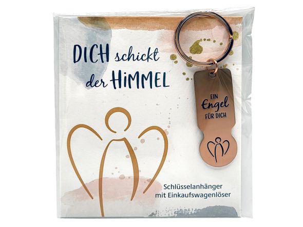 Schlüsselanhänger Roségold mit Gravur "Ein Engel für dich" mit Einkaufswagenlöser