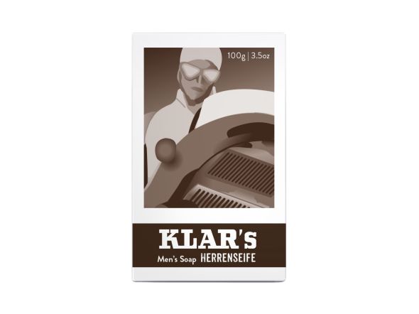 Herrenseife in braun-weißer Verpackung